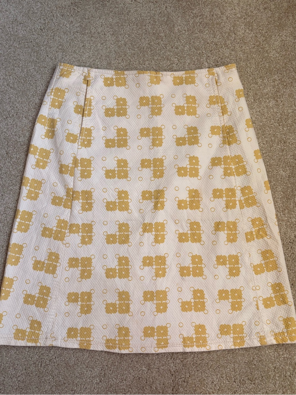 Max Studio White A-Line Skirt with Yellow Geometric Print